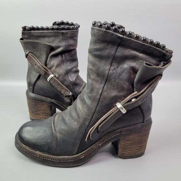 Airstep A.S 98 Black Leather Ankle Chuncky Heel Boots Womens EUR 36 US 5.5 - 6 - Picture 2 of 12